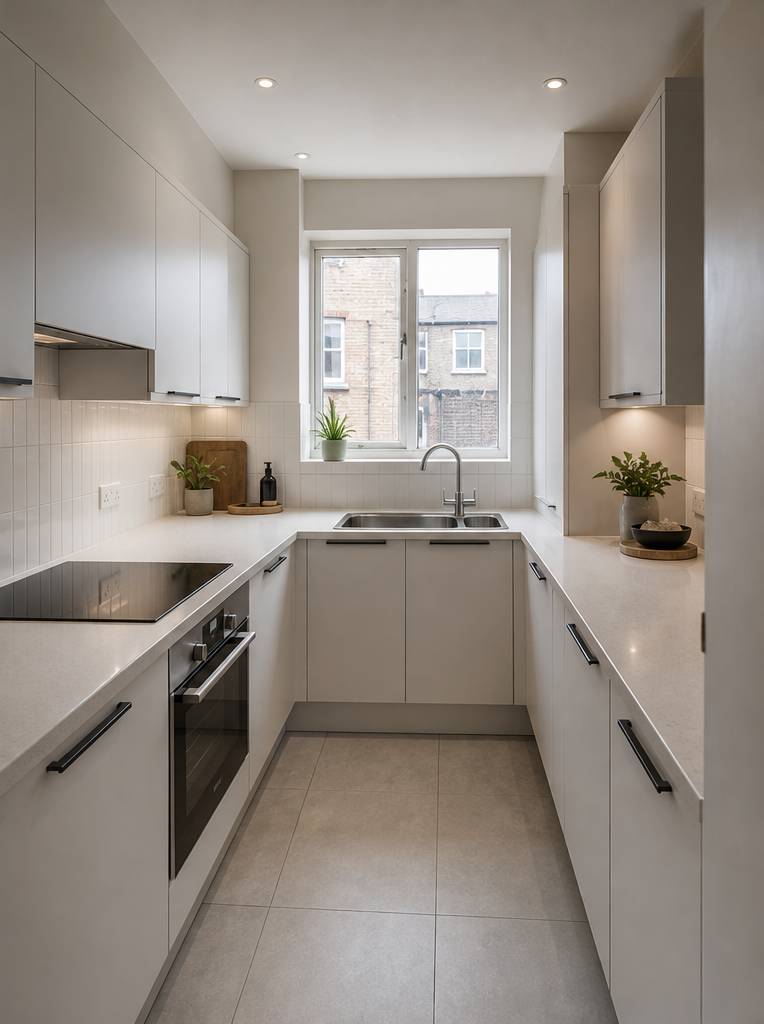 Bright modern kitchen renovation with warm timber and pale stone finishes