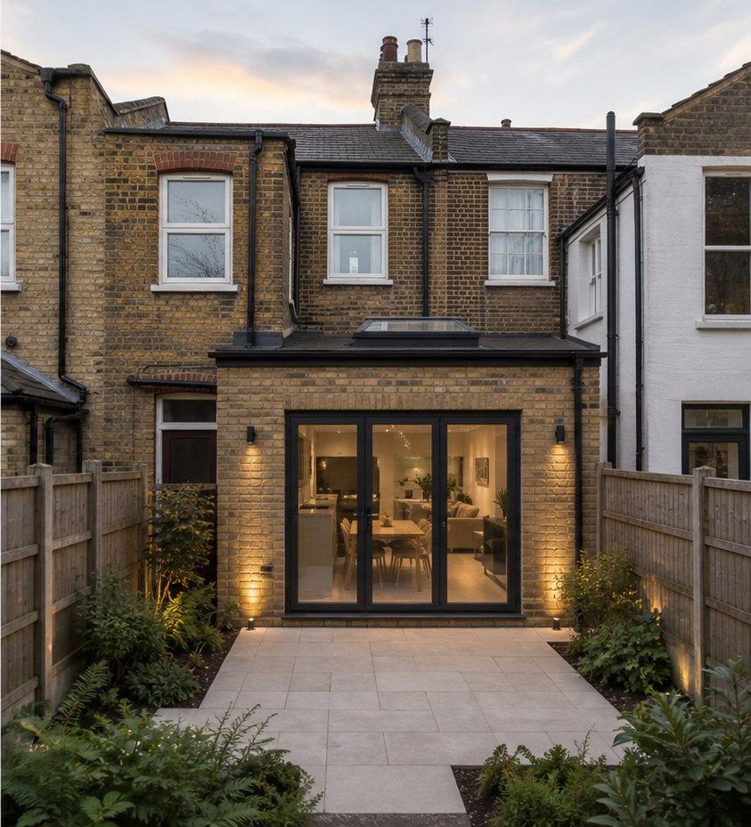 London house rear extension opening onto a garden patio
