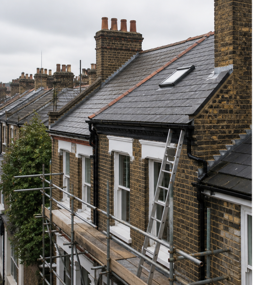Roofing and exterior work on a residential property